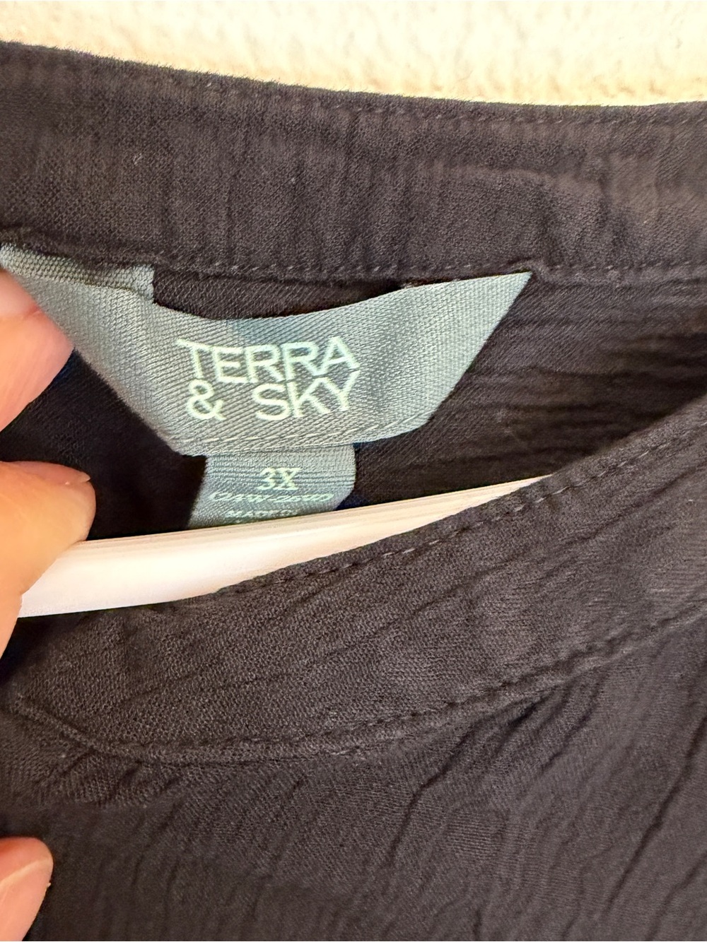 Terra & Sky Black Long-Sleeve Button Henley Blouse Gauze & double layer lined 3X - Picture 5 of 8